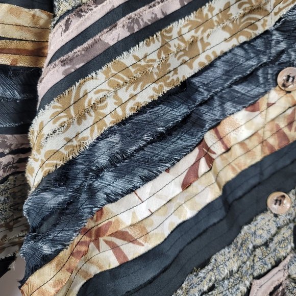 80's Keren Hart Women's Blazer Jacket Black Size Small Black Gray Fabric Strips - Picture 7 of 14